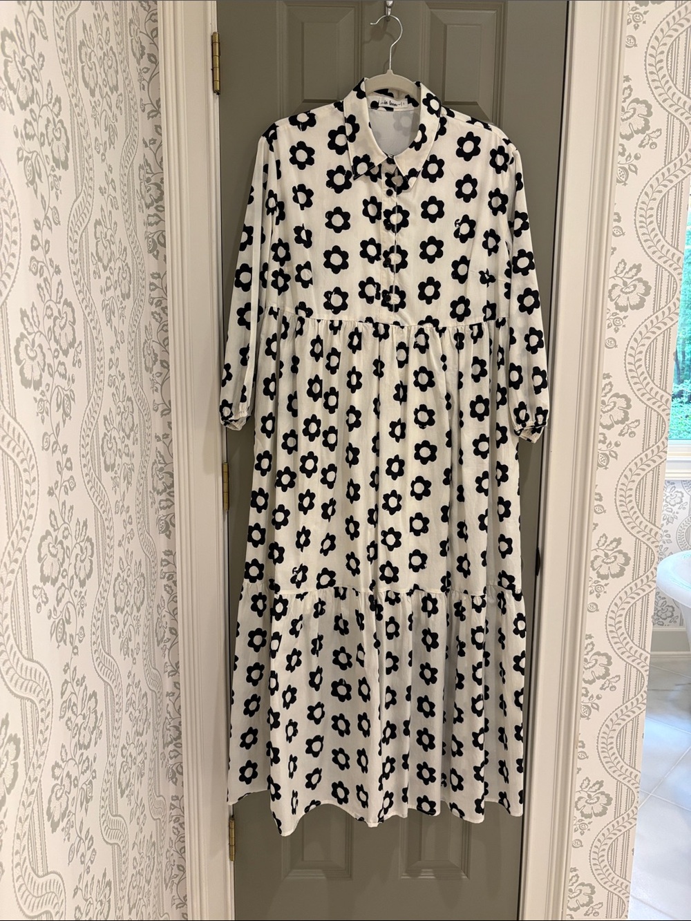 Black & White Floral Maxi Shirt Dress